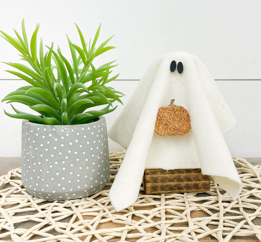 White Sheet Ghost with Pumpkin - Small